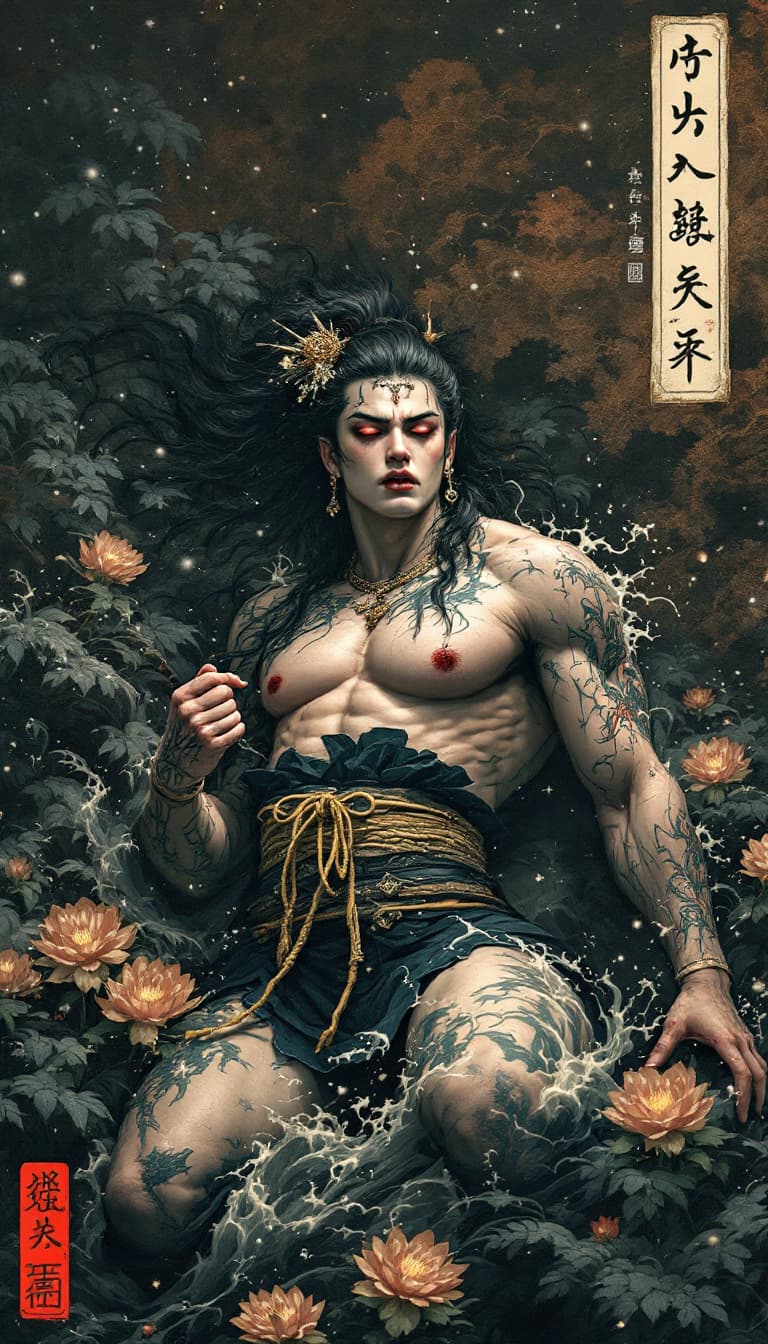 AI generated: pixiu,Ferocious,cinematic, detailed,full-body shots，Japanese Ukiyo-e