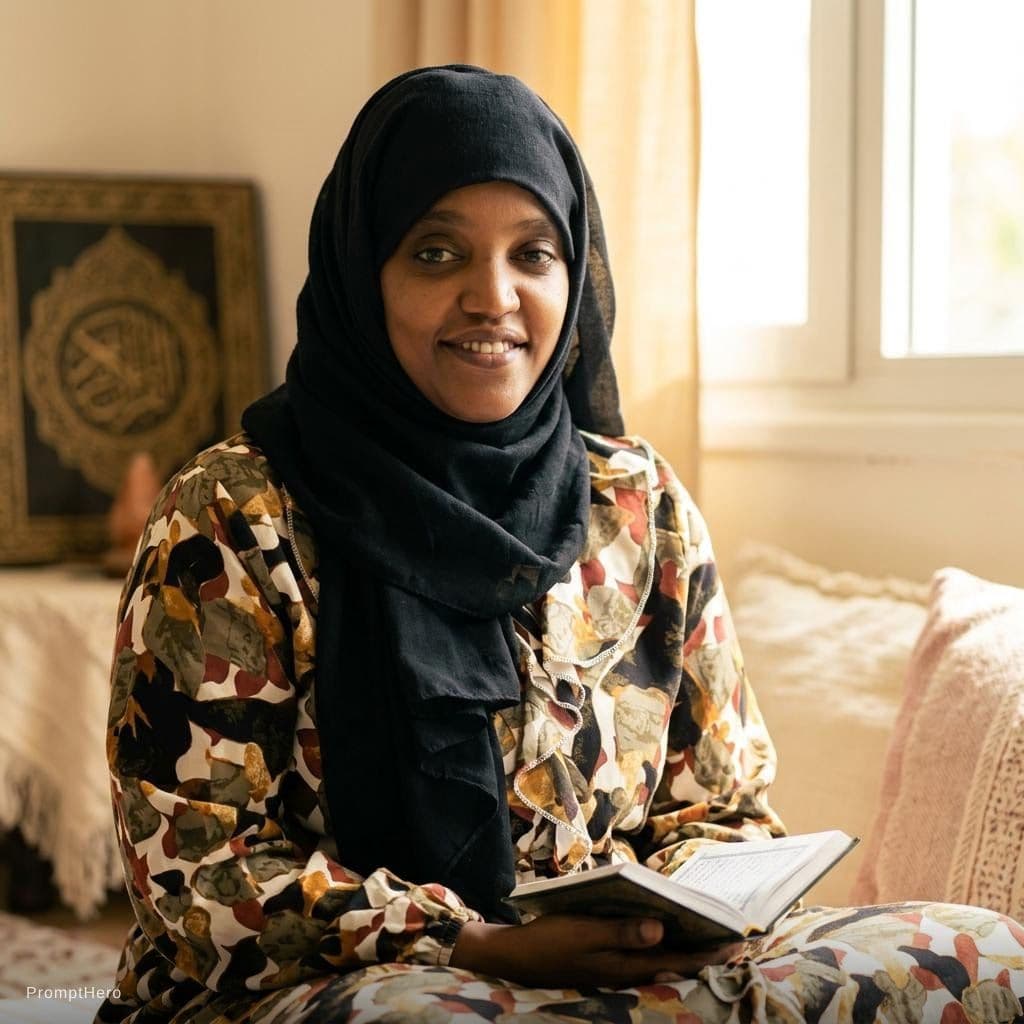 AI generated: A modest, beautiful, feminine Muslim woman with soft natural elegance, calm eyes, warm sincerity, em...