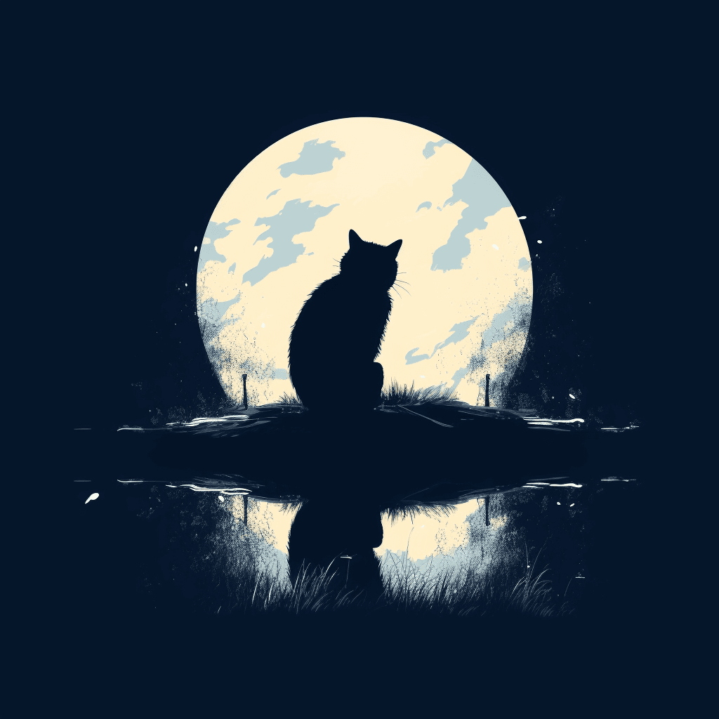 AI generated: A minimalist tshirt design, surreal aesthetic, a serene cat with a floating moon, hd, tranquil, clas...