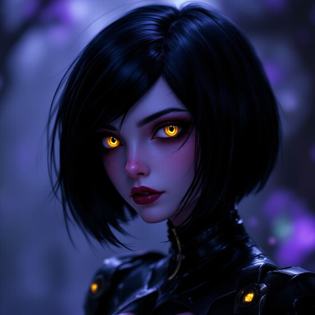 AI generated: league of legends elise without the mask from welcome to nexus cinematic 2025, black rose skin, shor...