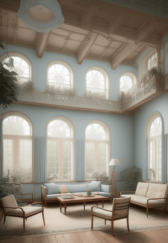 AI generated: High resolution photography interior design, dreamy sunken living room conversation pit, wooden floo...