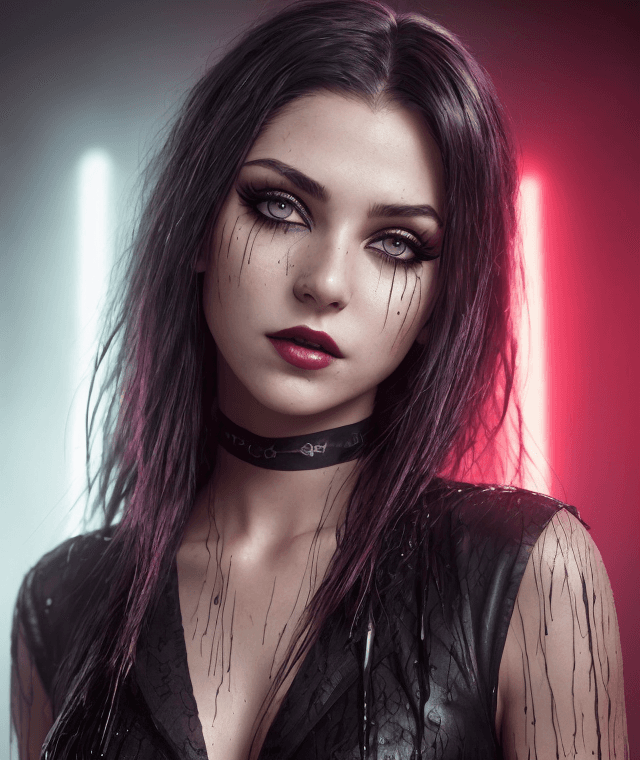 AI generated: ((full-length:1.5)), {Jeanette Voerman} 18 y.o. , vampire the masquerade bloodlines, [ (smeared masc...