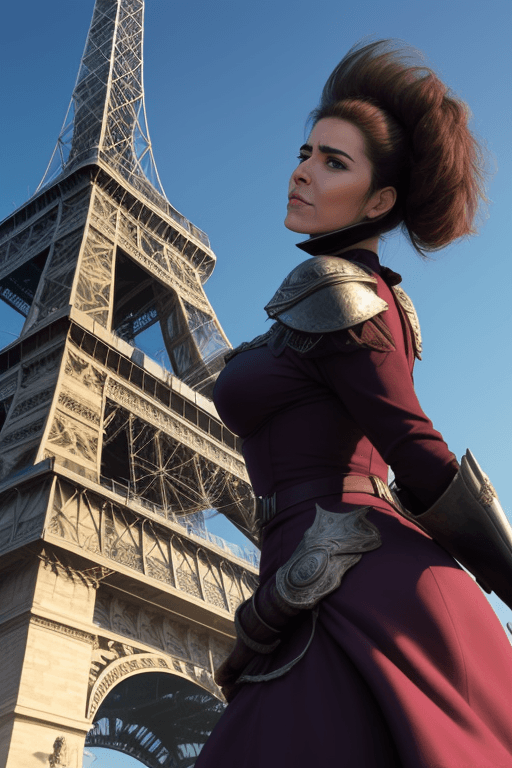 AI generated: Mujer guardian en la torre ifel

