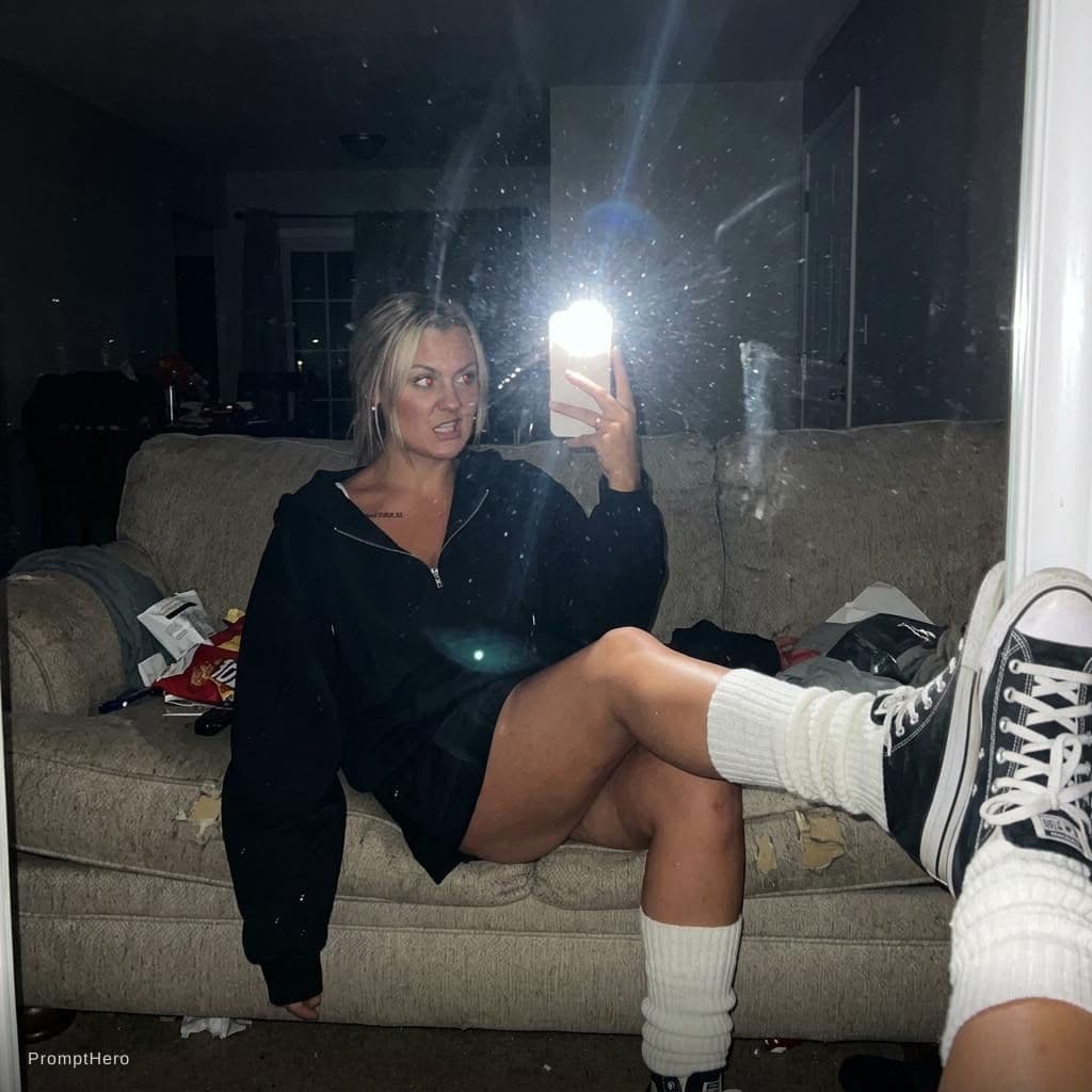 AI generated: An extremely unremarkable iPhone mirror selfie photo with no clear subject or framing—just a careles...