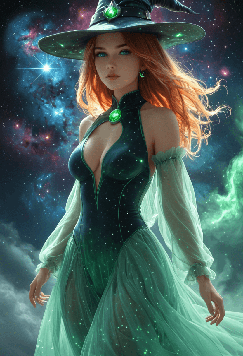 AI generated: Cosmic witch,nebula,stars,highres,realistic,<lora:FantasyWizardWitchesXLV3:1>,hkmagic,<lora:add-deta...