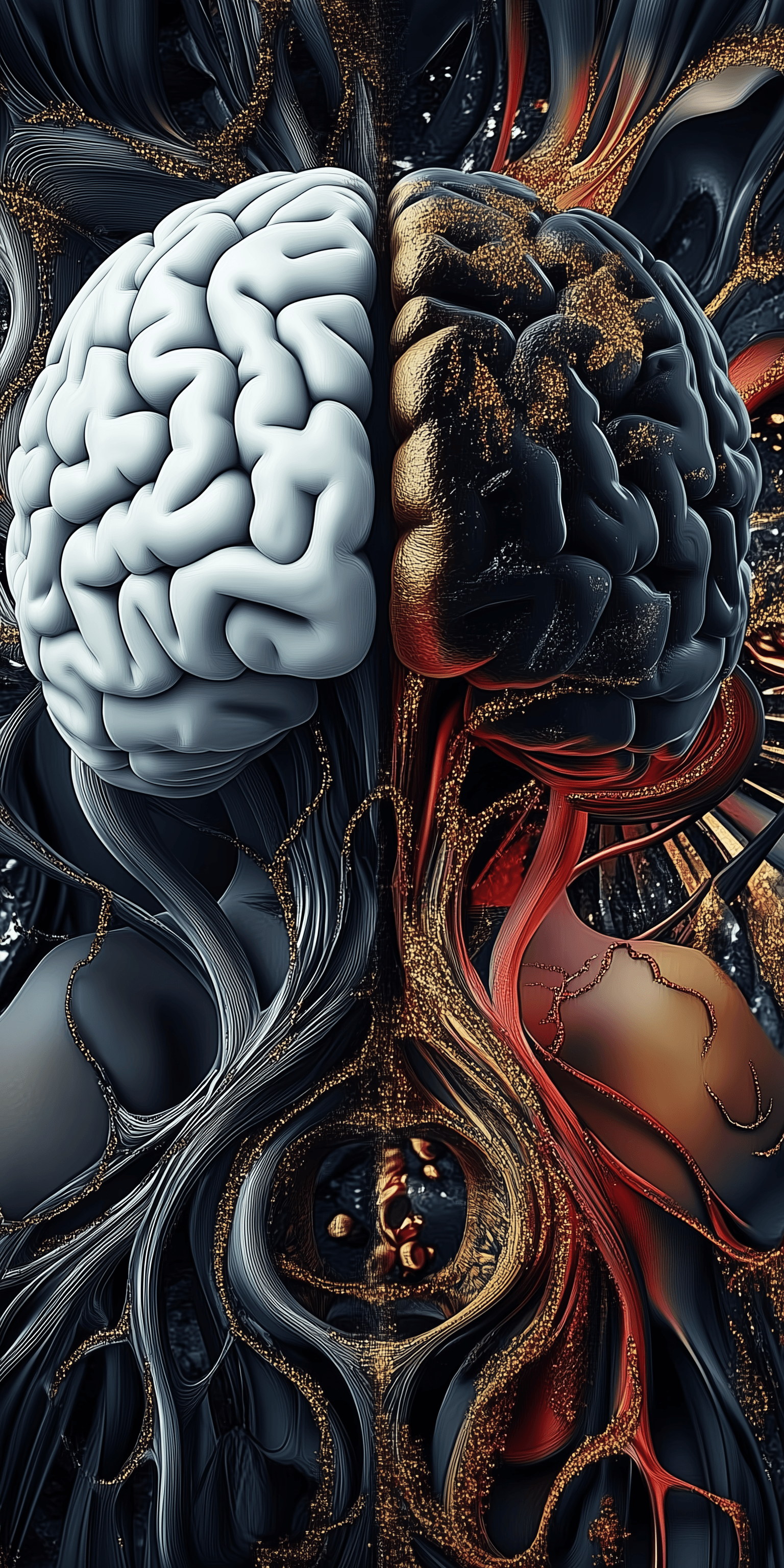 AI generated: A hyper-realistic digital illustration of two brains with roots and water flowing between them. One ...