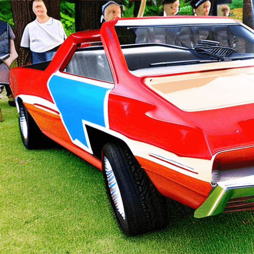 AI generated: Stabile DIffusion ,lixiang l8 painted with the Confederate Dixie Flag painted on the hood. Car is Fu...
