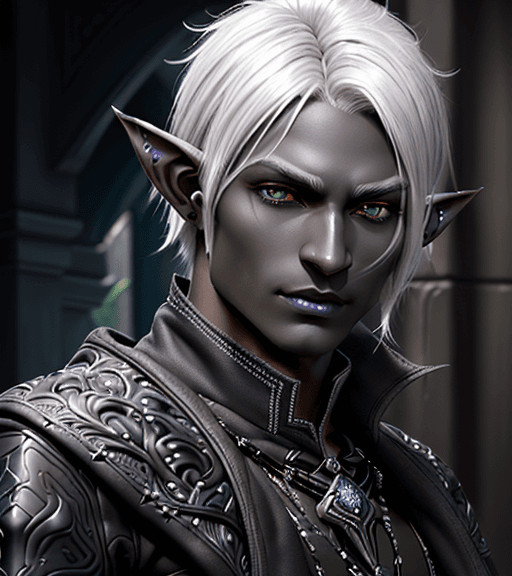 AI generated: High resolution photography, photorealistic close-up portrait male drow elf. handsome gunslinger, da...