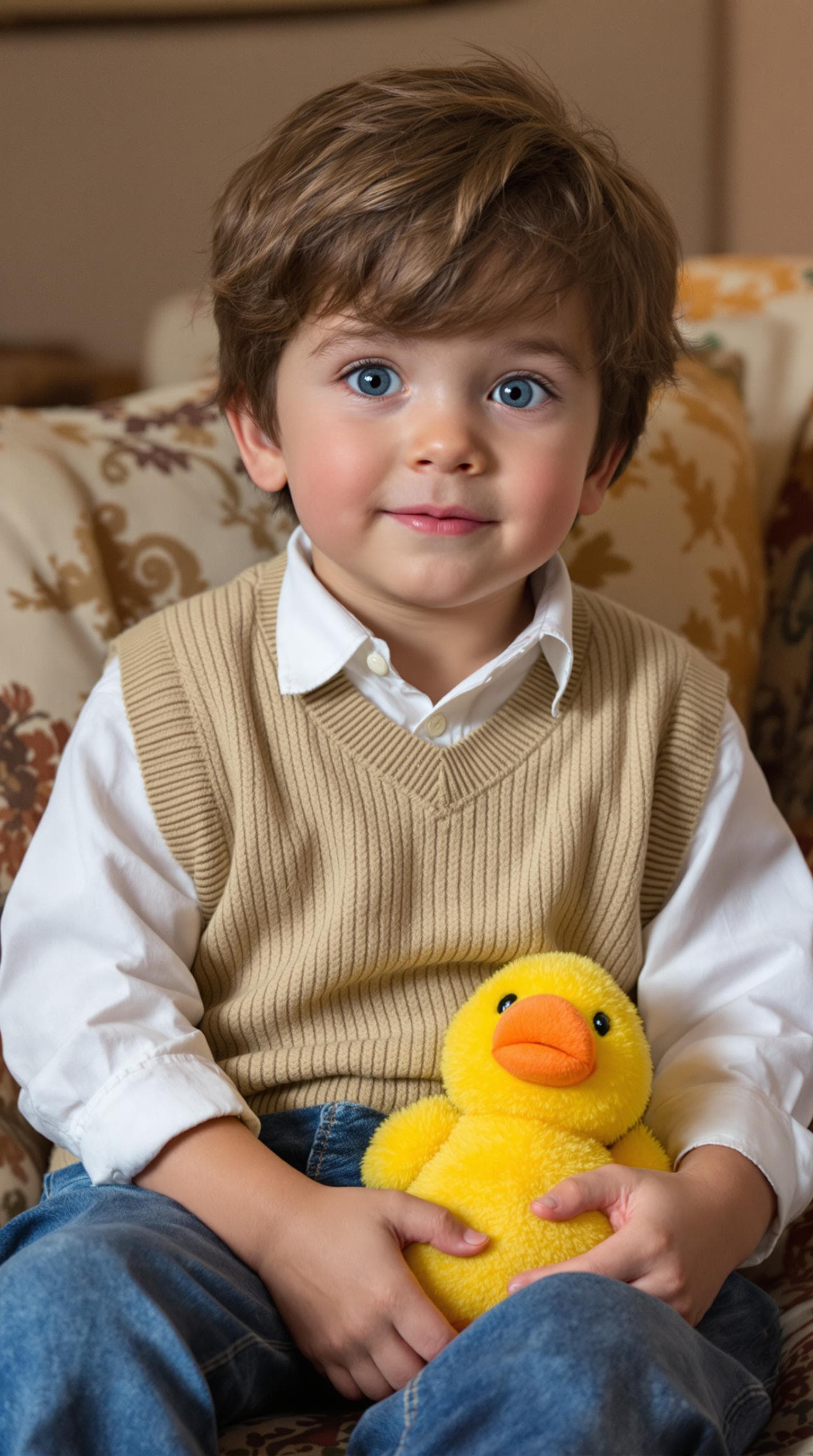 AI generated: A hyper-realistic adorable toddler boy inspired by Chandler Bing from the TV show FRIENDS, styled wi...