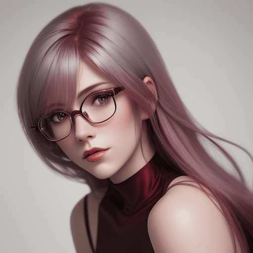 AI generated: cover photo featuring a woman model, burgundy color hair, 300mm f/5. 8, light silver and white, opti...
