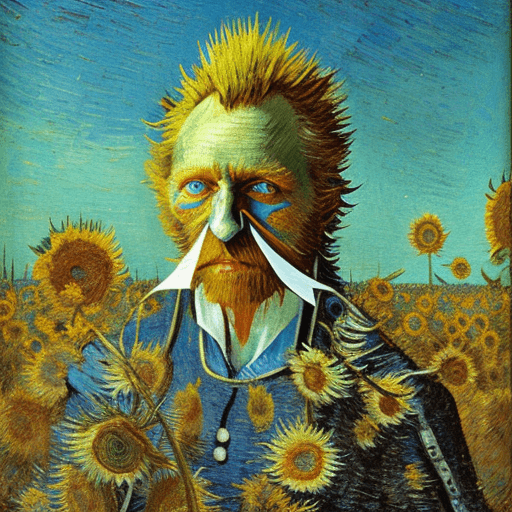 AI generated: mats erland the wicked sorceror and shaman of burning sandviken is walking through a sea of sunflowe...