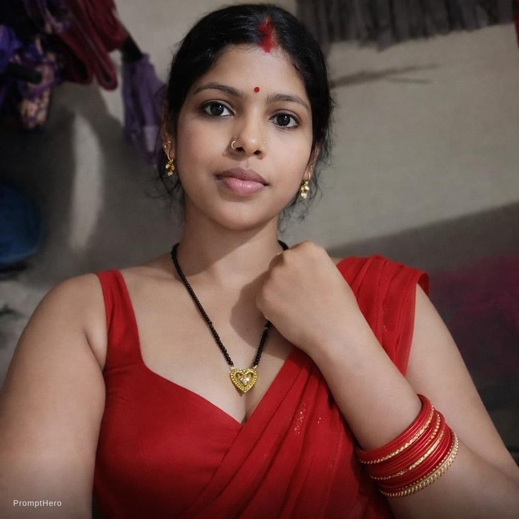 AI generated: She wear a red colour chiffon saree with sleevless blouse