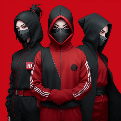 AI generated: Create an image of the main characters from "Money Heist" reimagined as ninjas. Each character shoul...