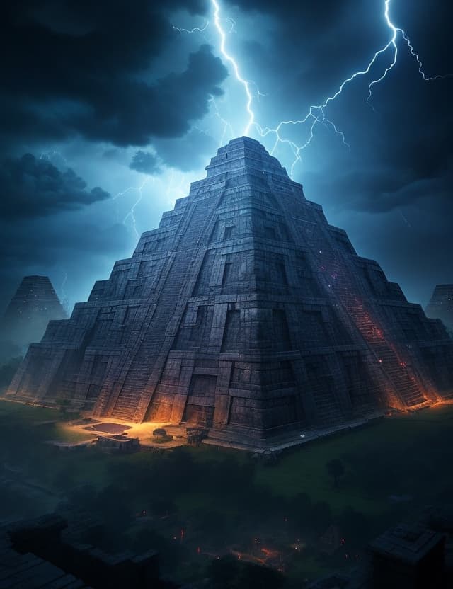 AI generated: fantacy game  a mysterious ancient mayan pyramid ,stoicism, motivation, dark ancient city background...