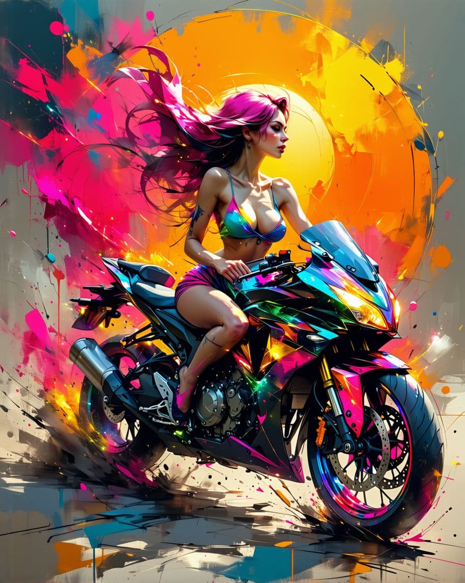 AI generated: Uma mulher estilizada e bela, com traços elegantes e cabelos fluindo ao vento, transformada em uma m...