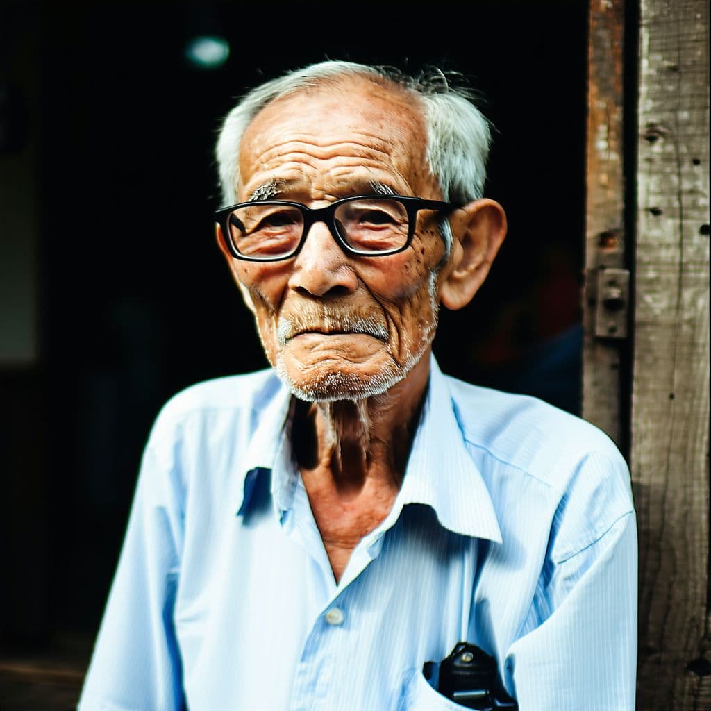 AI generated: old man with glasses portrait, photo, 50mm, f1.4, natural light, Pathéchrome