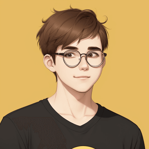 AI generated: Create a portrait of a young man with round glasses and short brown hair in the style of Chris-Chan'...