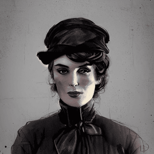 AI generated: Concept art of a beautiful female industrial 1900s gangster   in the style of Ashley Wood ,Keira Kni...