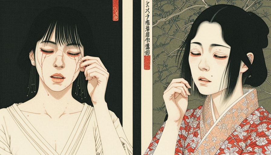 AI generated: Woman crying, artwork by Takato Yamamoto and Chika Yamada, very detailed
