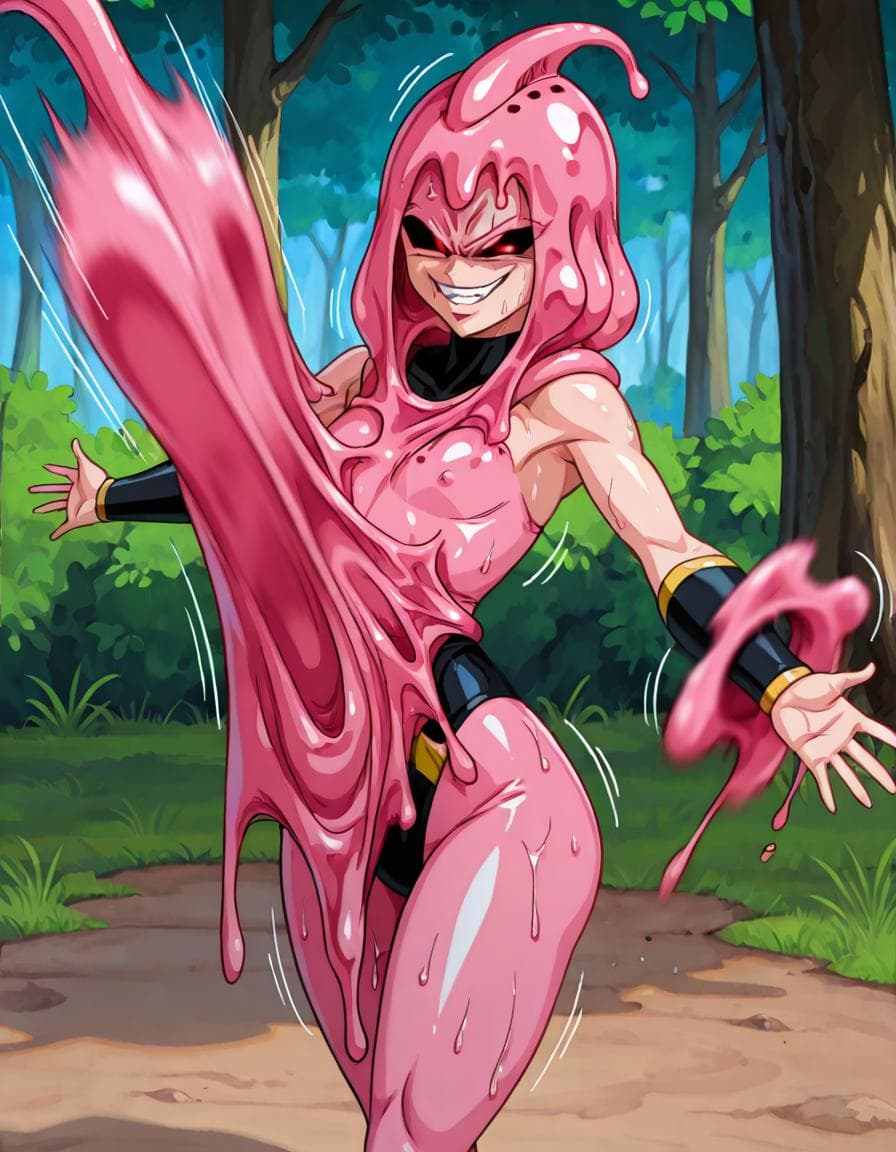 Majin buu's absorption ready covered by majin meat slime pose (dragon ball)