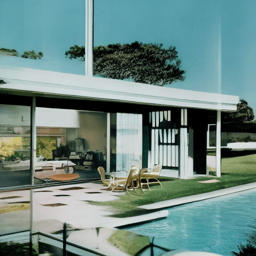 AI generated: Hyper realistic eye level exterior photo of a mid century modern style house overlooking the ocean, ...