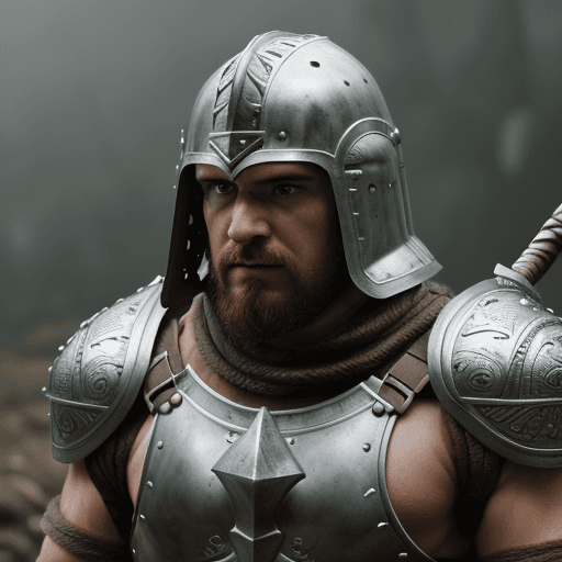 AI generated: Male barbarian warrior, gladiator, facing camera, finely detailed and full face helmet, face not vis...