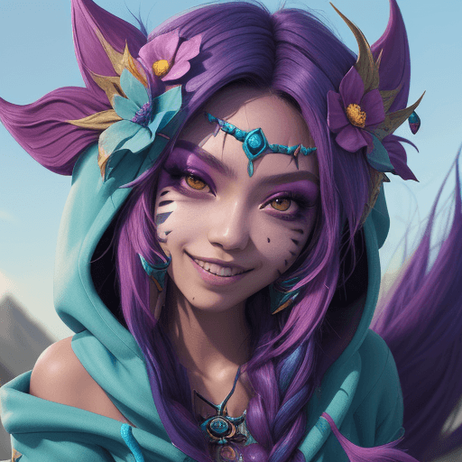 AI generated: league of legends neeko, masterpiece, best quality, neeko, facial marks, hair ornaments, hair flower...