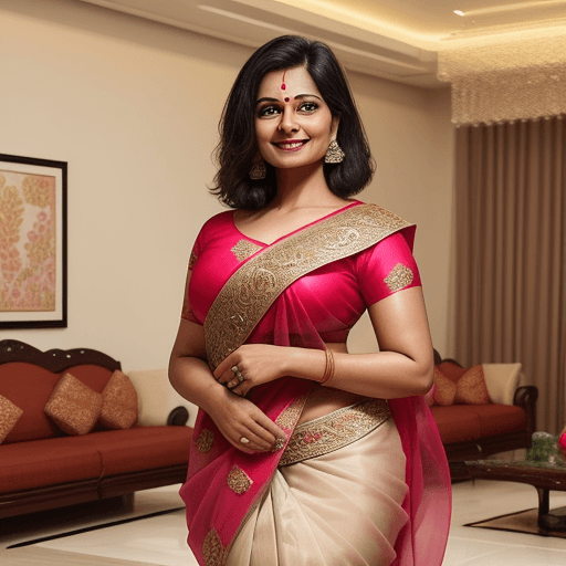 AI generated: A highly realistic photo of a beautiful Indian woman in her 40s, she is wearing a saree and blouse, ...
