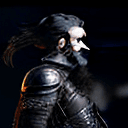 AI generated: Digital Art, a sinister feathered rogue Viking man, delicate\(armor\) , black shoulder armor, black ...