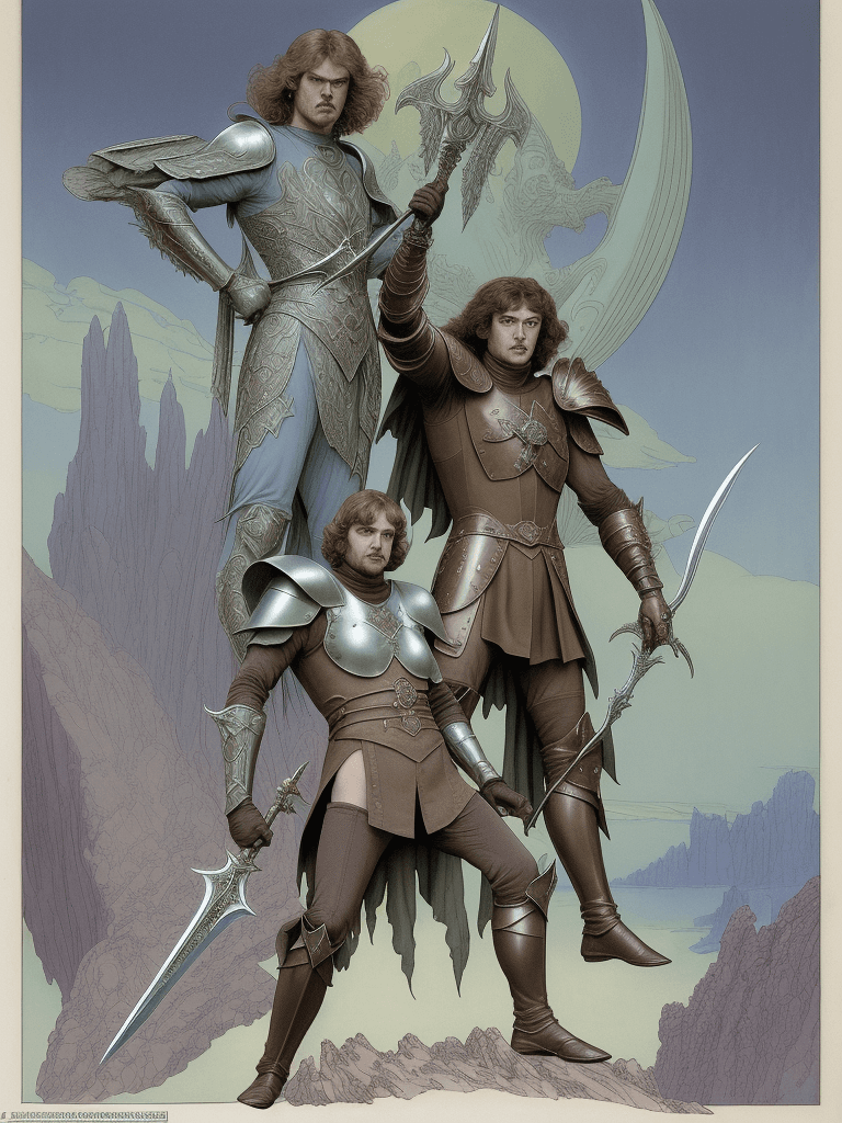 AI generated: Raphael Kirchner and Moebius and Sergio Toppi, Character from Krull Movie, Detailed depiction of Col...