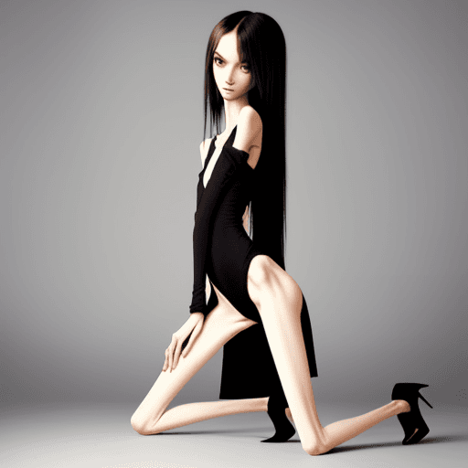 AI generated: very skinny slender girl, with skinny legs and long skinny calves, with skinny hips, in high heels a...