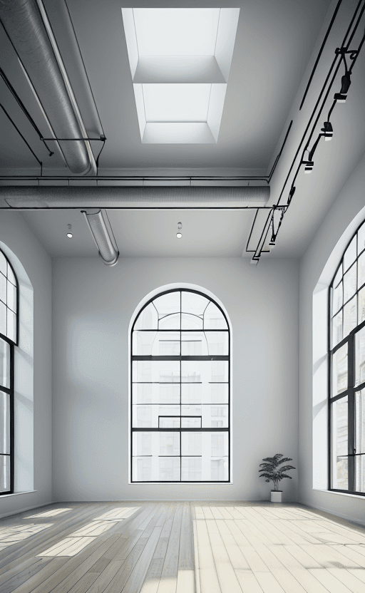 AI generated: High-resolution photography of interior design, of a gym inside a building with surrounding apartmen...
