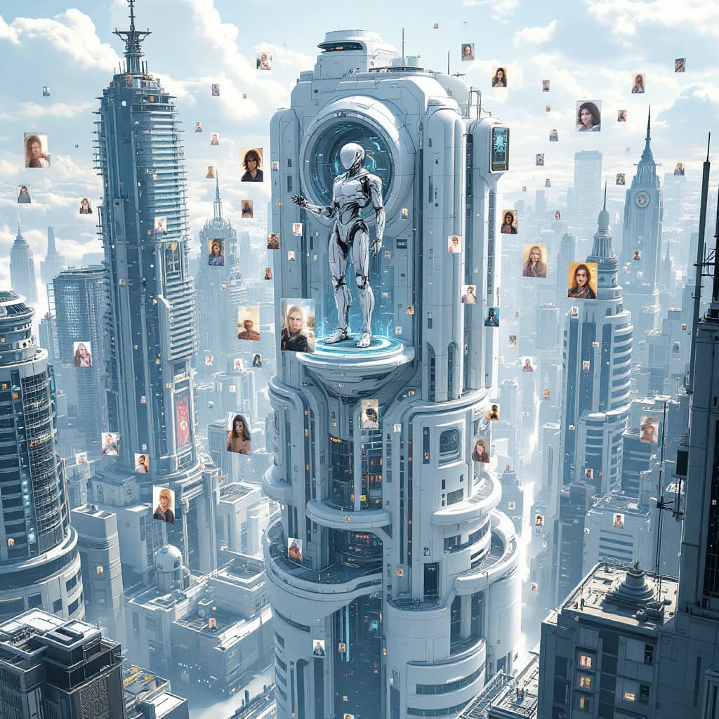 AI generated: detailed cyberpunk cityscape, multi-level urban structures and buildings, a white futuristic buildin...