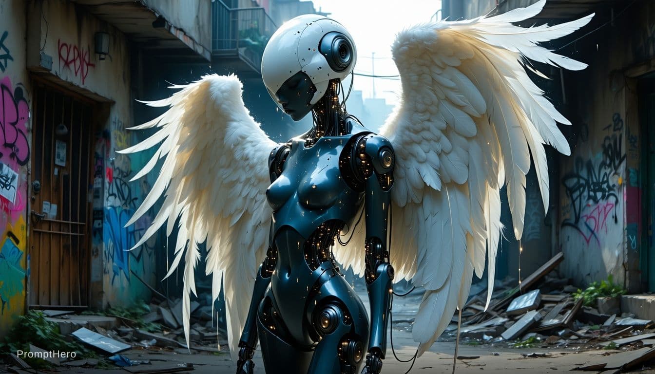 AI generated: Sexy punk in a dirty Ghetto street,,ruins,cyberpunk, bioimplants,cable come out of her body, 2 reali...