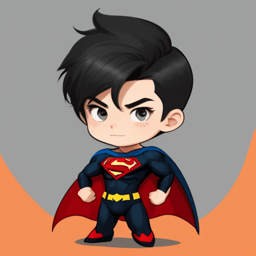 AI generated: sticker of cute boy like cartoon heroes with dark hair wearing superhero costumes