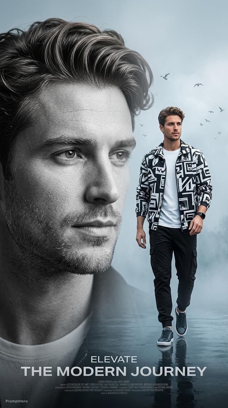 AI generated: Generate an utra-realistic cinematic poster of the uploaded handsome man with stylish wavy and well ...