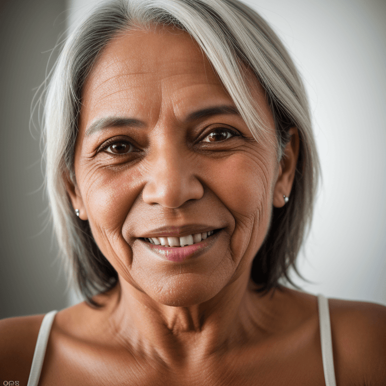 AI generated: hyper realistic headshot photo of a 50 year old brasilian (woman 1.5), looking into the camera, smil...