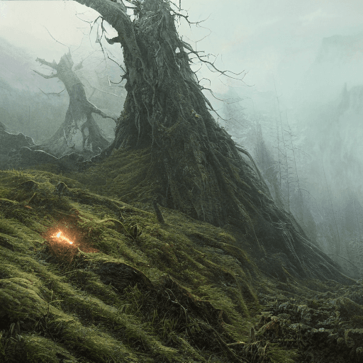 AI generated: no one else around me, no one bothers to be sold, battlefield, on top of a misty mountain overgrown,...