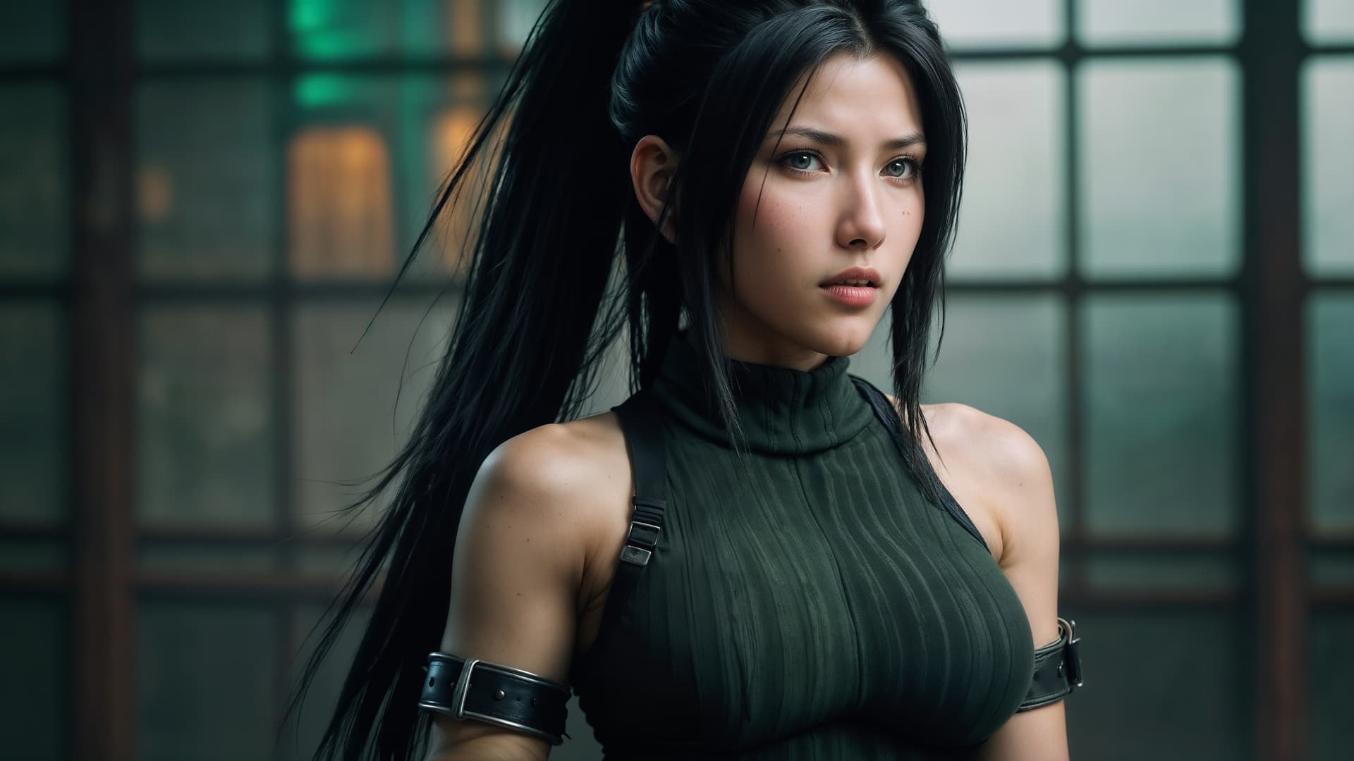 AI generated: Tifa Lockhart showing her body, with her flawless complexion and svelte figure, is depicted in exqui...
