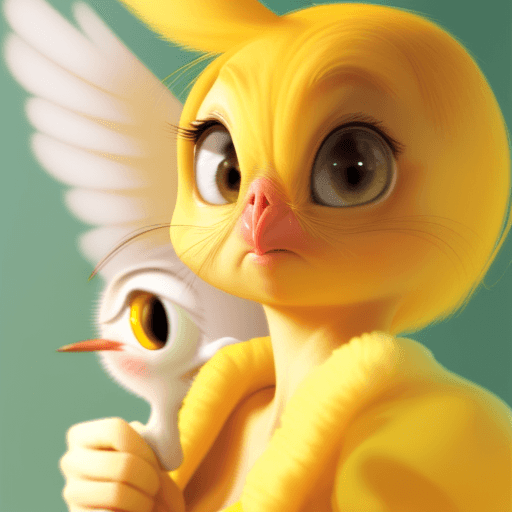 AI generated: a women looks like tweety and looks curious about something