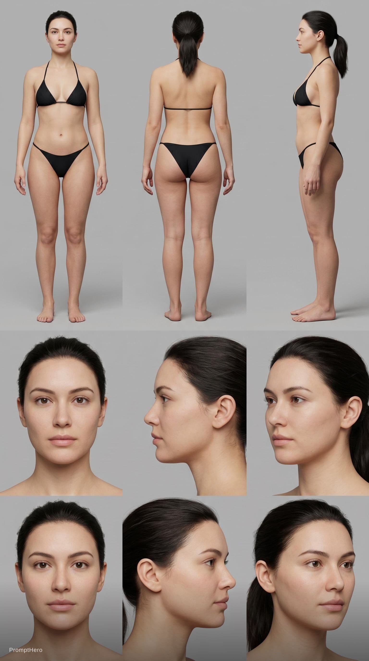 AI generated: Skin must be clean and flawless: no tattoos, no scars, no marks, no blemishes.
Wearing a minimal bik...