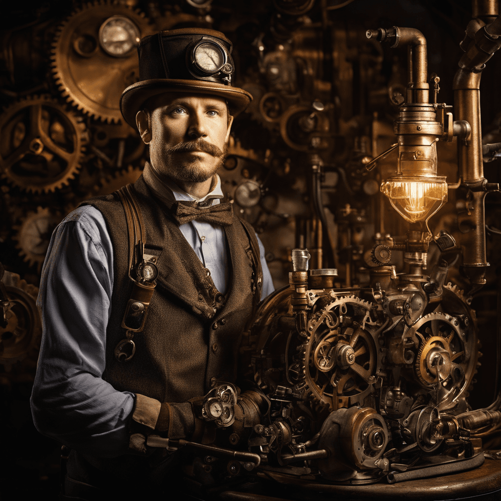 AI generated: An ingenious 35-year-old steampunk explorer, equipped with the Canon SteamMaster 3000, captures the ...