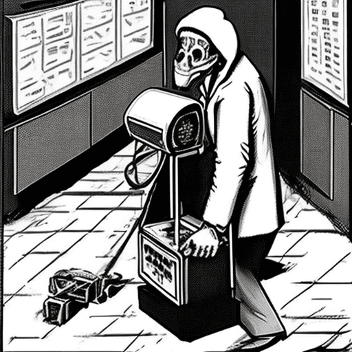 AI generated: A funny image of a Thief stealing a portable x-ray equipment