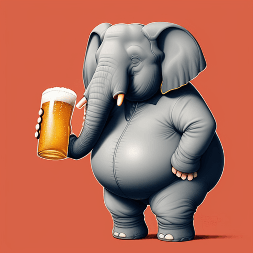 AI generated: A fat elephant drinking a beer. Digital art, bold lines