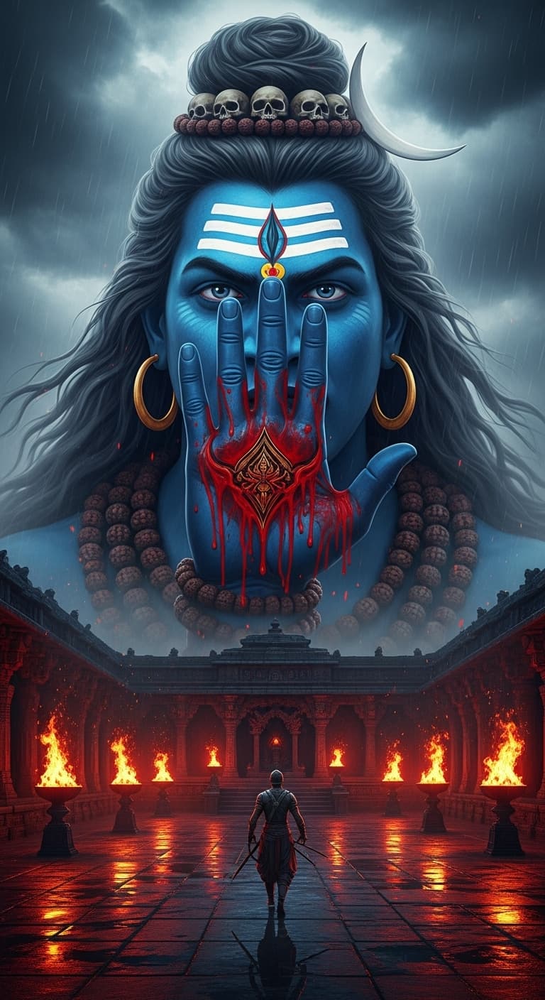 AI generated: "A highly dramatic and epic cinematic digital artwork of a colossal, enormous face of Lord Shiva in ...