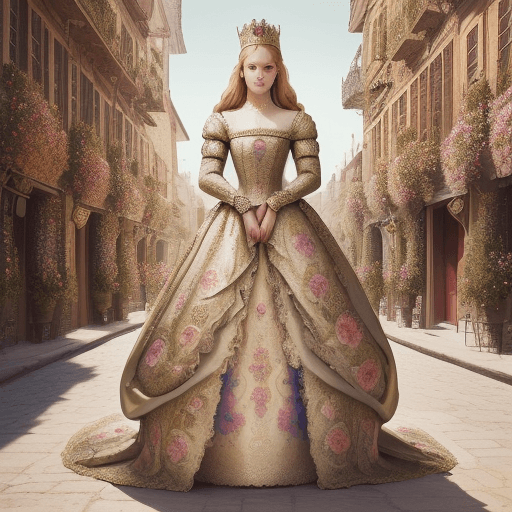 AI generated: (royal, woman, highly detailed clothes adorned with laces and floral elements, luxurious laces), rev...