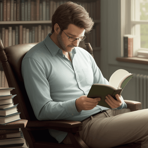 AI generated: a man reading a book in a chair