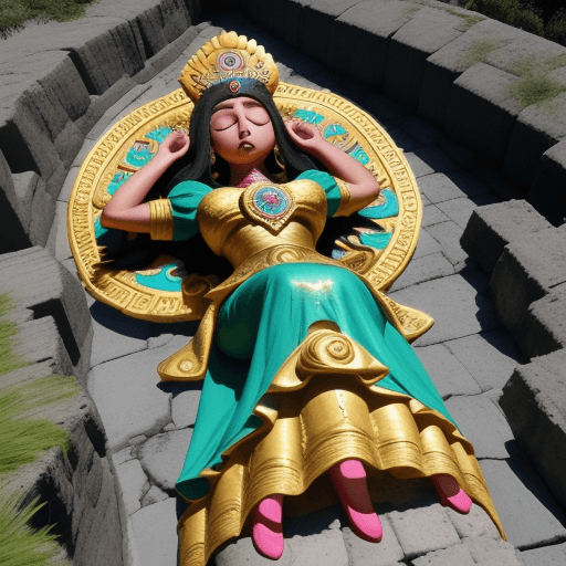 AI generated: princesa azteca hermosa durmiendo hacia arriba sobre rocas