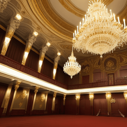 AI generated: chandeliers in a large Russian hall