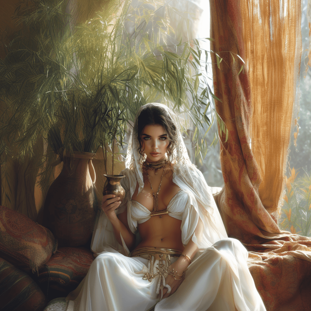 AI generated: Beautiful adored goddess of Mercy and Compassion, her pure innocent kind piercing eyes show kindness...